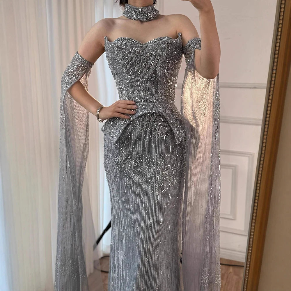 vestido de noche personalizado con cuentas de cristal