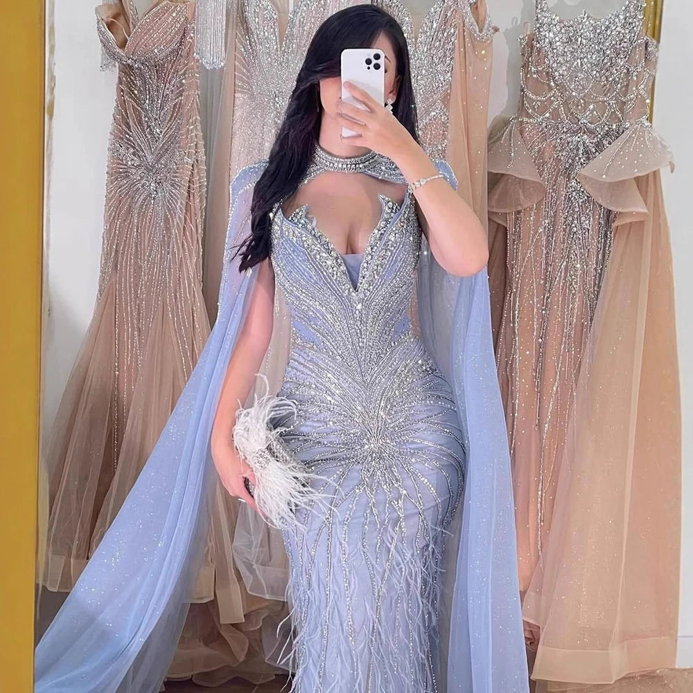 vestidos de noche de sirena con plumas