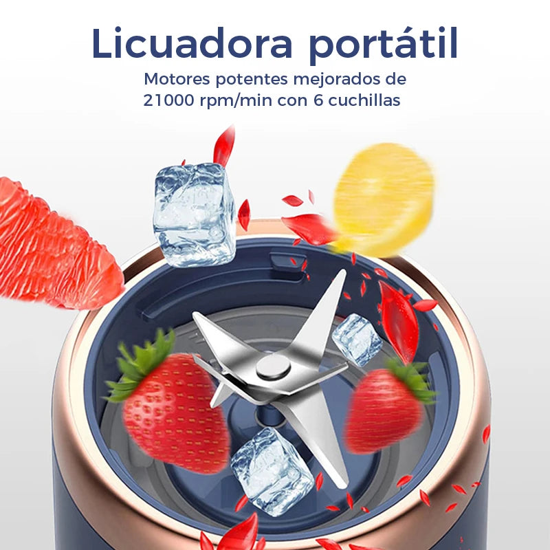 Licuadora Portátil Azul con 6 Cuchillas