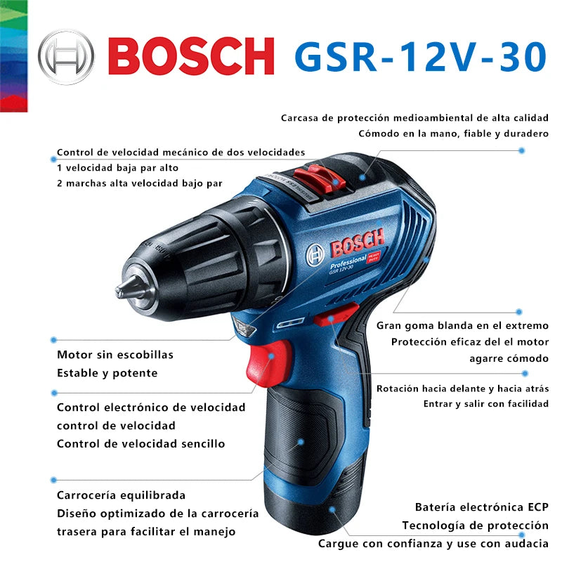 Bosch-Taladro Inalámbrico recargable GSR 12V-30