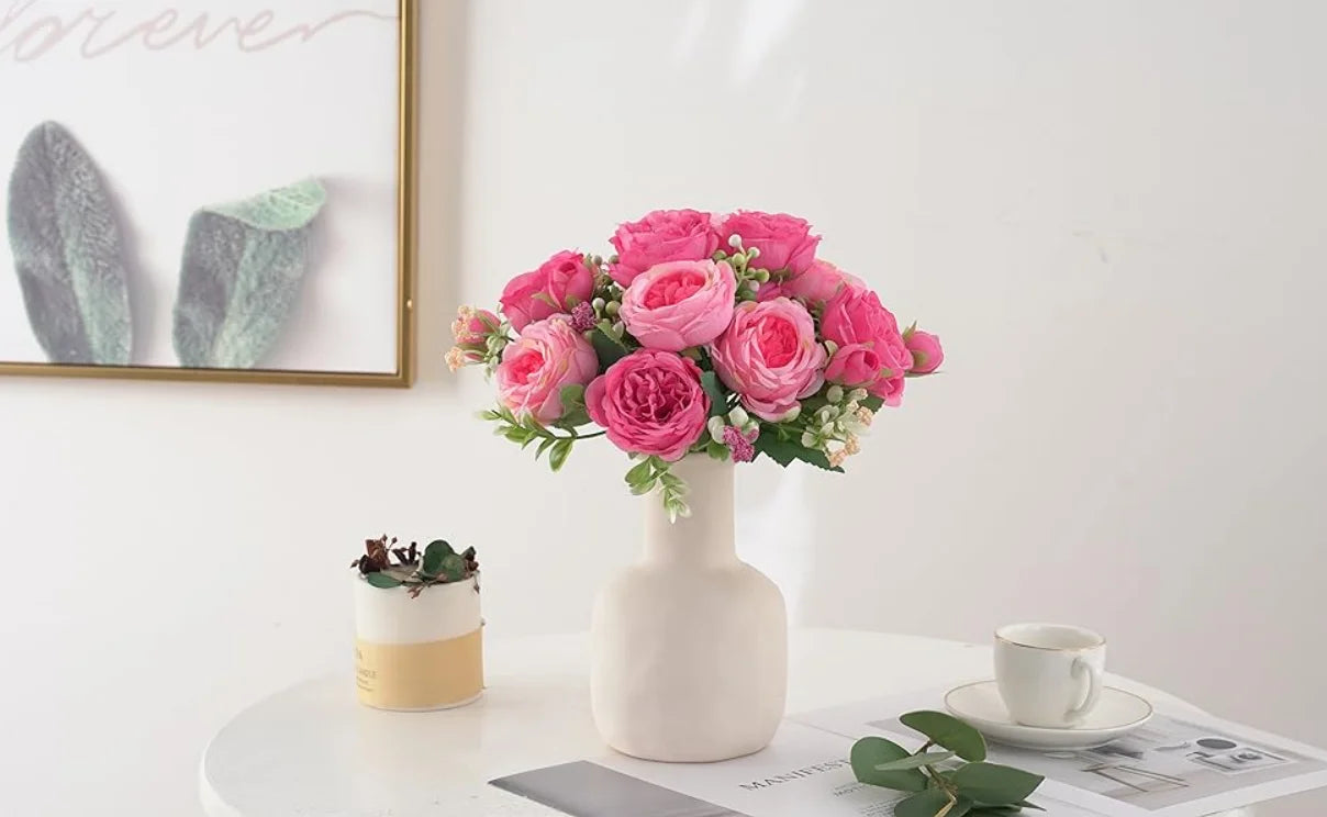 Ramo de flores artificiales de peonía de seda rosa de 30cm, 5 cabezas grandes