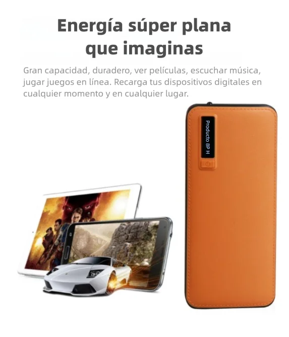 Batería portátil de 10000 mAh con textura de piel, 3 puertos