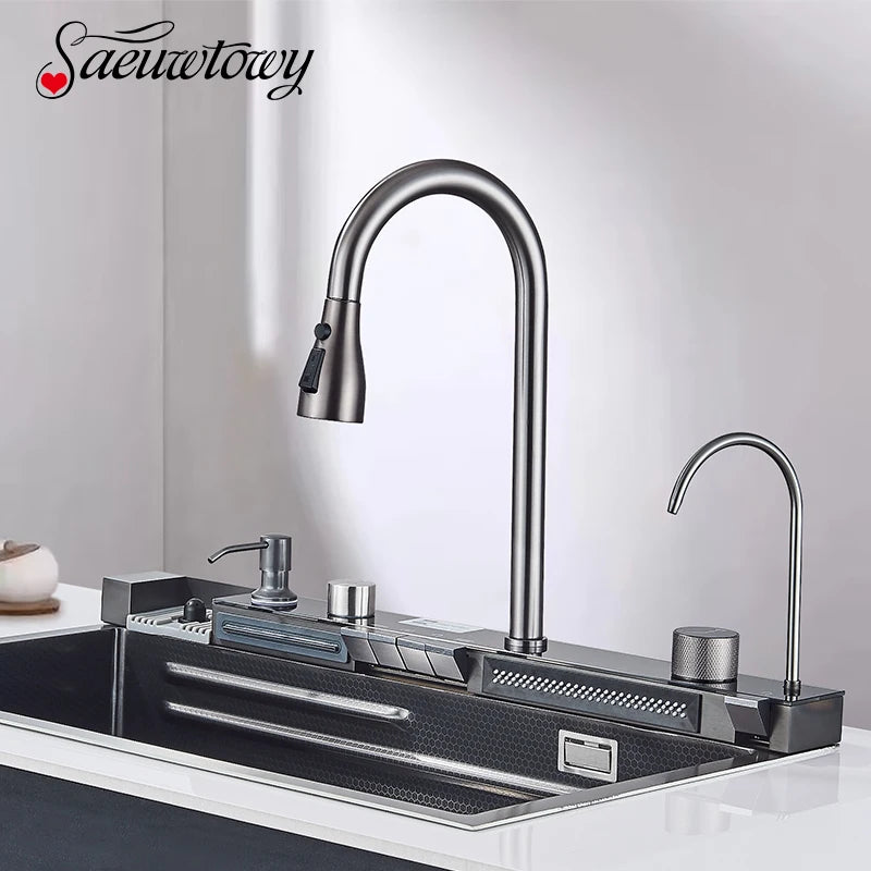 Fregadero de cascada de cocina de acero inoxidable