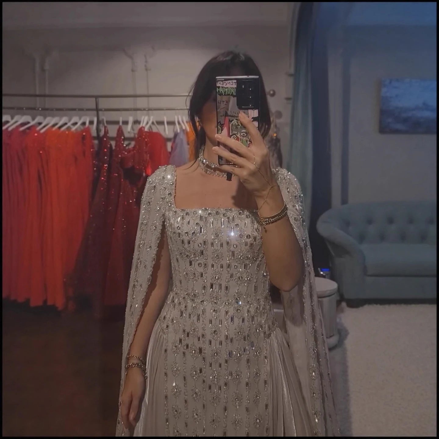 vestido de noche de cristal