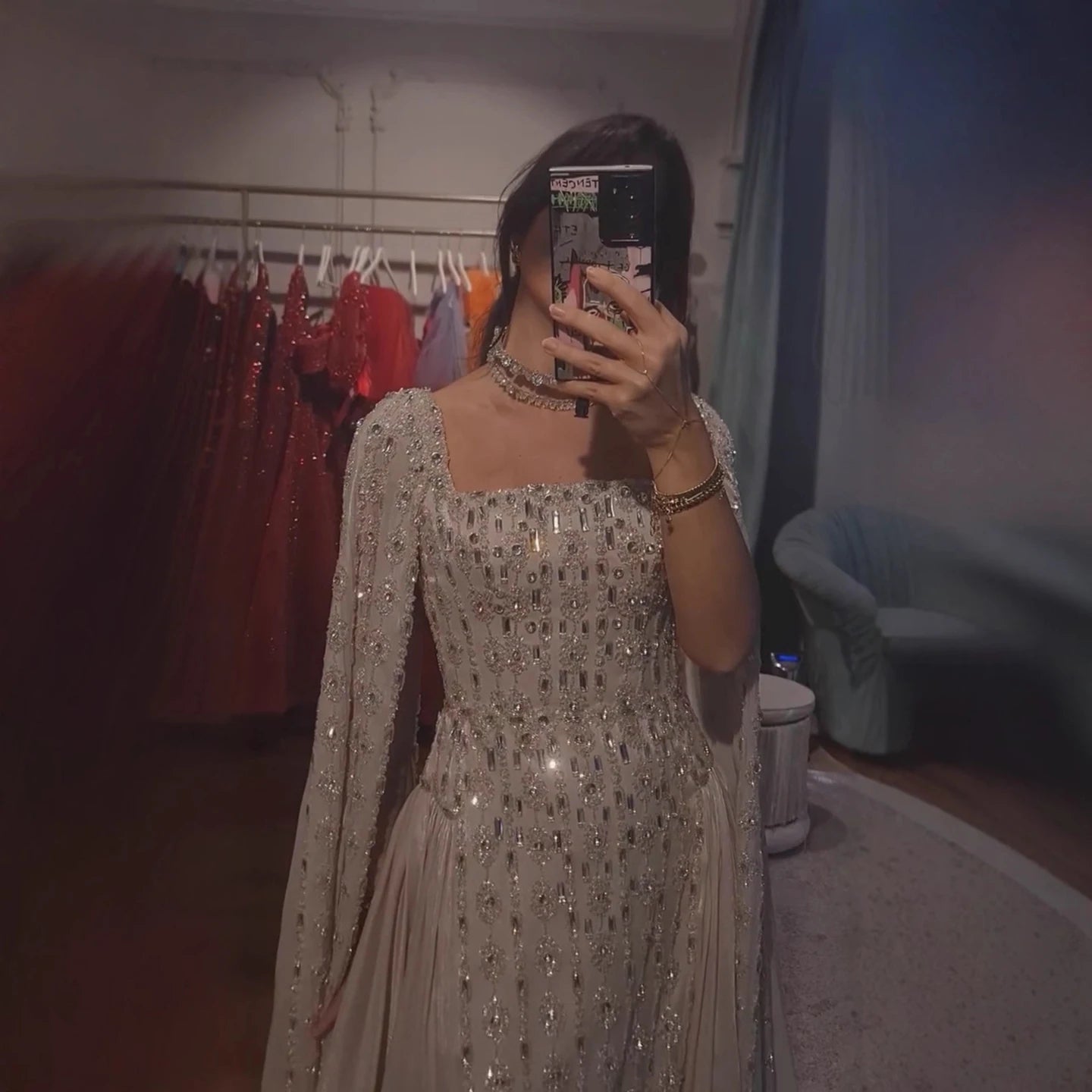 vestido de noche de cristal