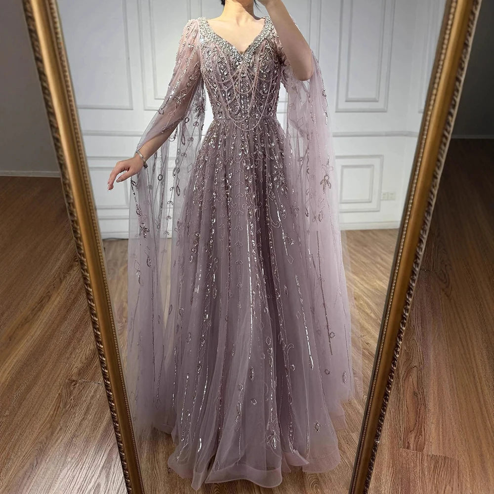 vestido de noche personalizado de lujo con cuentas de cristal