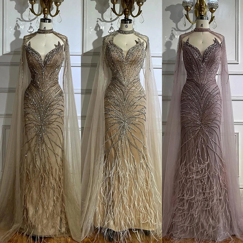 vestidos de noche de sirena con plumas