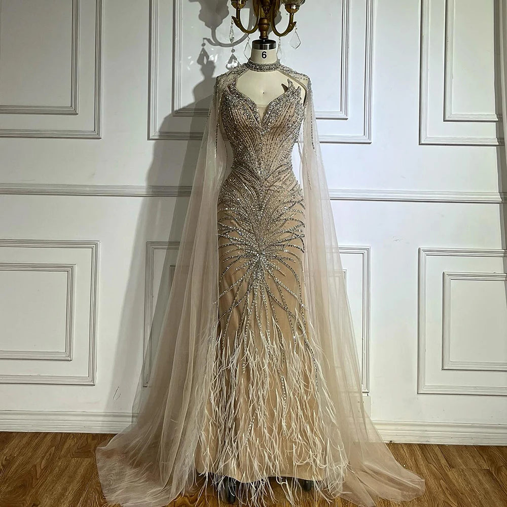 vestidos de noche de sirena con plumas