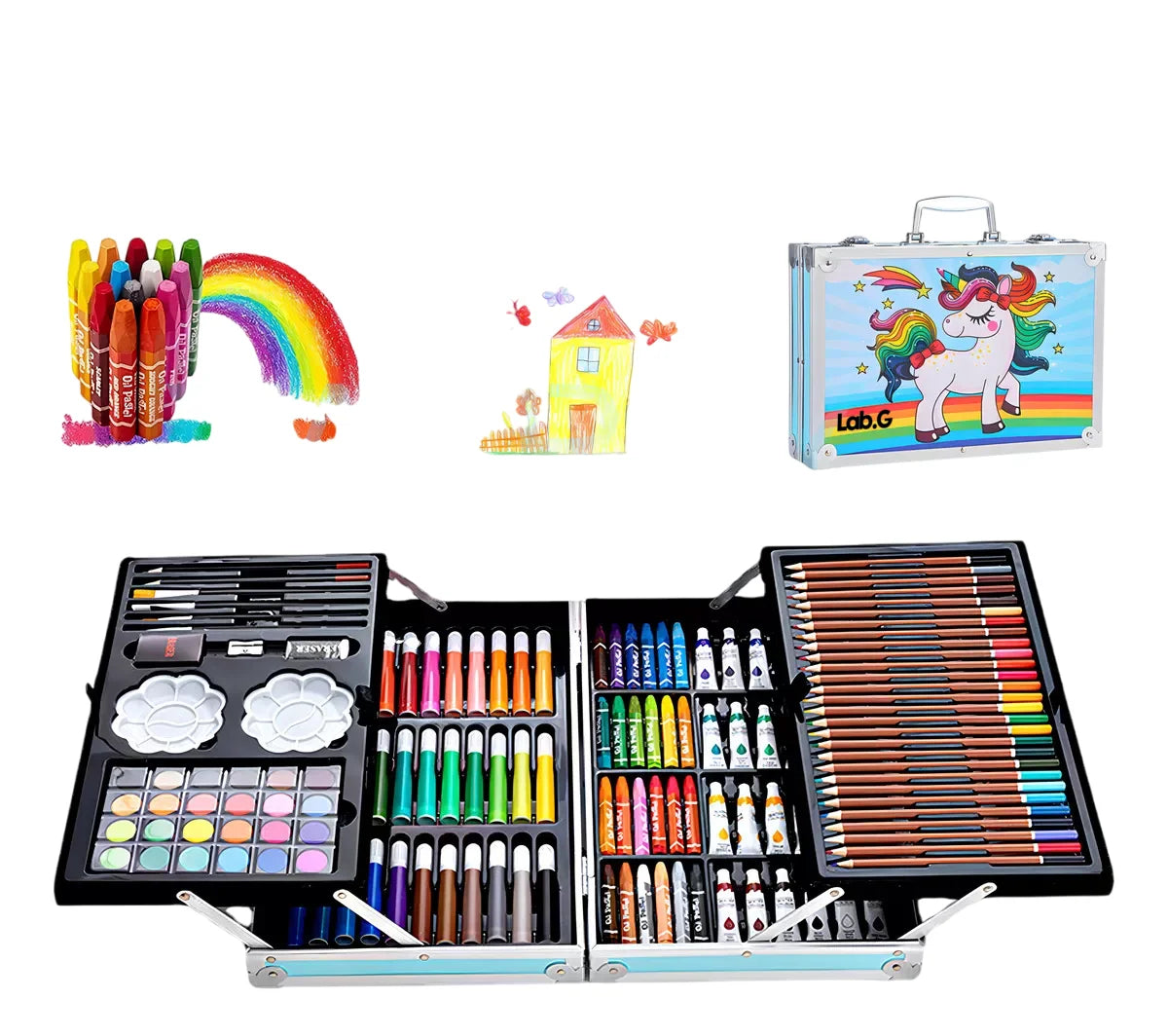 Set De Arte Lab.G Profesional Colores Lápices Kit Dibujo 145pcs Azul