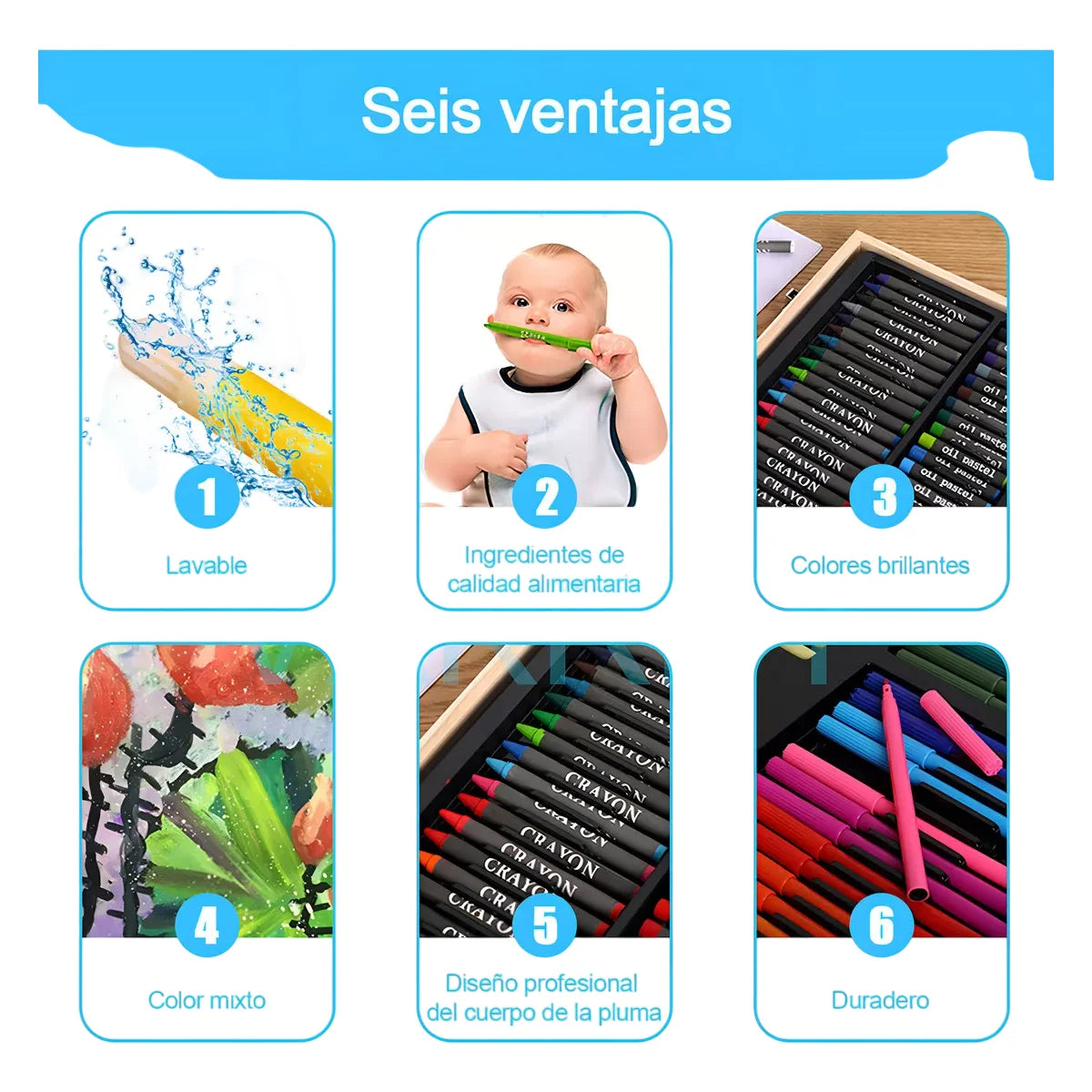 Set De Arte Lab.G Profesional Colores Lápices Kit Dibujo 145pcs Azul