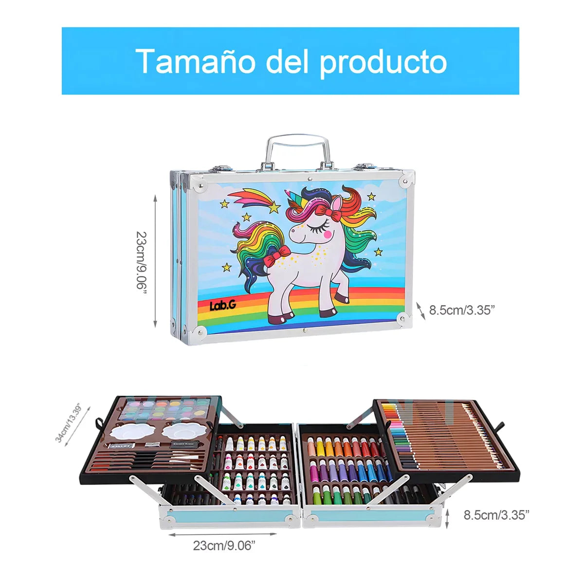 Set De Arte Lab.G Profesional Colores Lápices Kit Dibujo 145pcs Azul