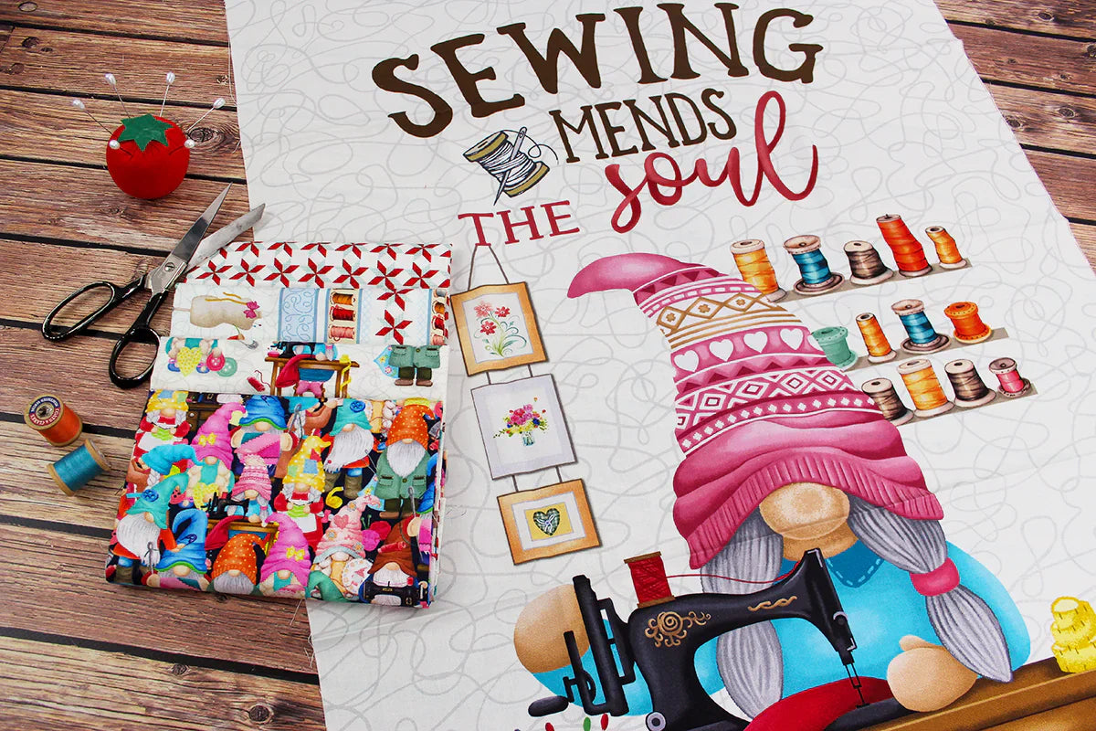 Panel Gnomita Costurera Coser Arregla el Alma 60x110 cm ** Llega el 28 de junio**