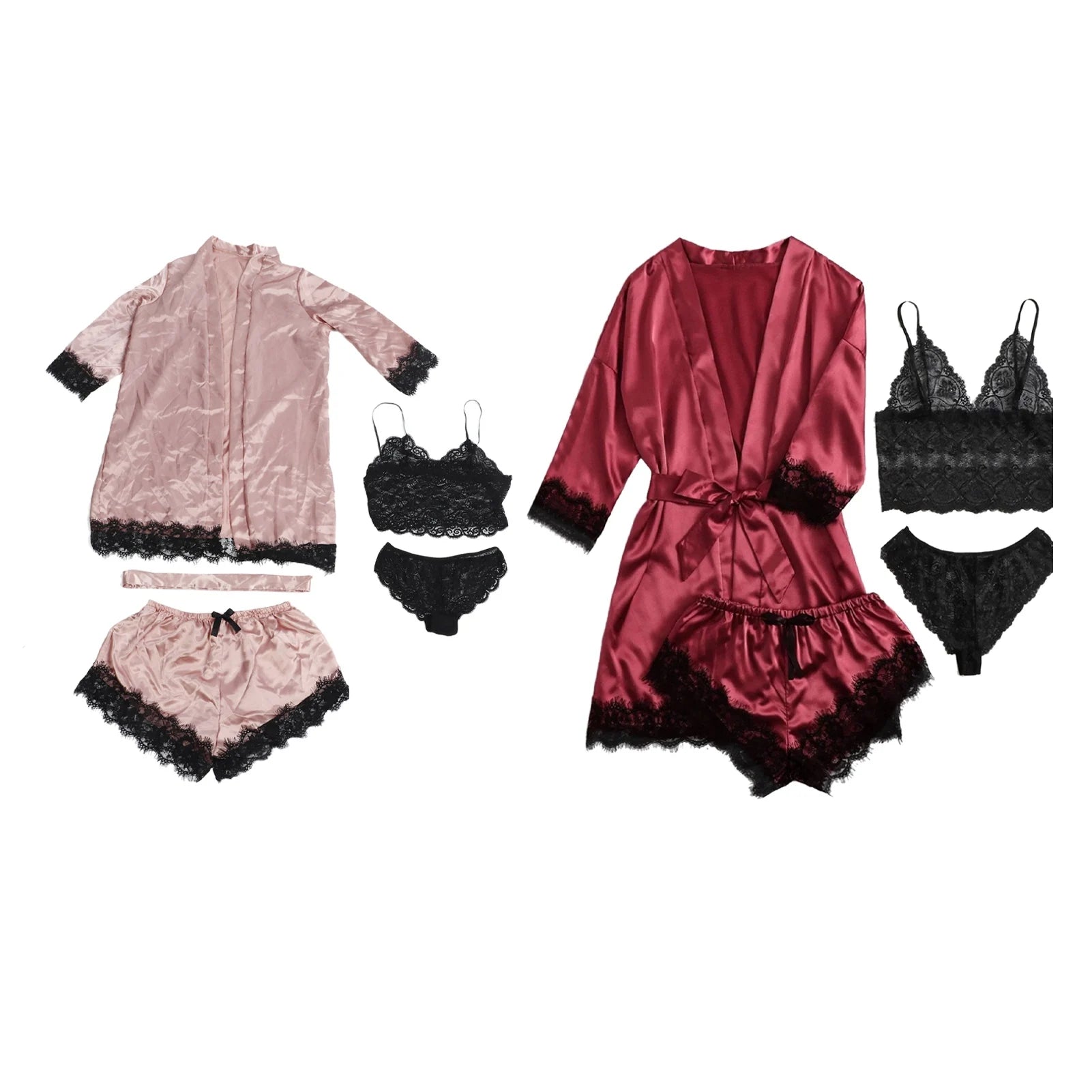 Conjunto de pijama de satén para mujer,