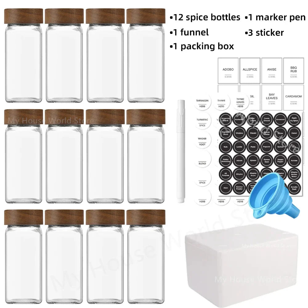 13 frascos de vidrio para especias con tapas de bambú, frascos de 4oz para condimentos, set organizador para especiero, almacenamiento para botellas