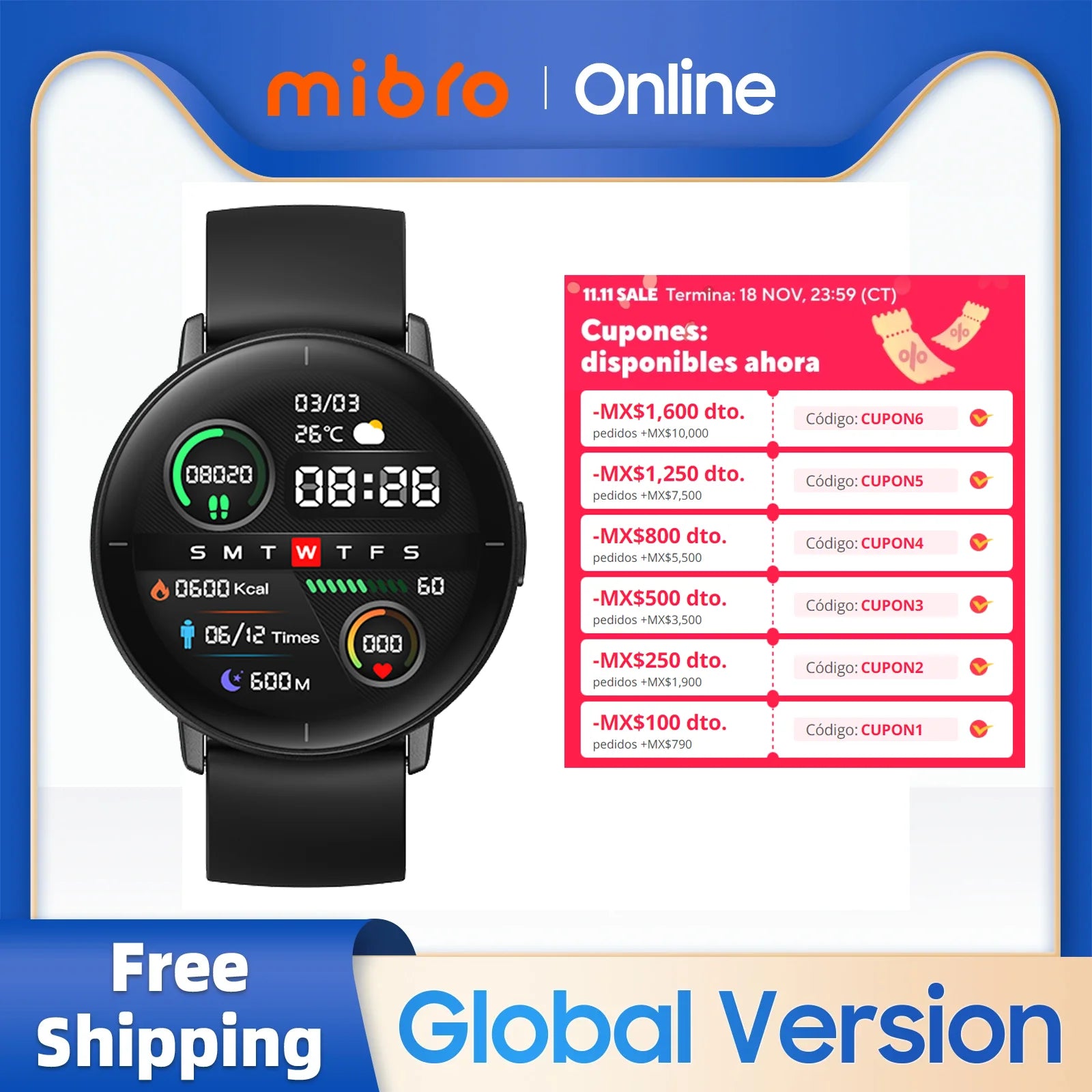 Reloj inteligente mibro Lite versión global 1.3 pulgadas