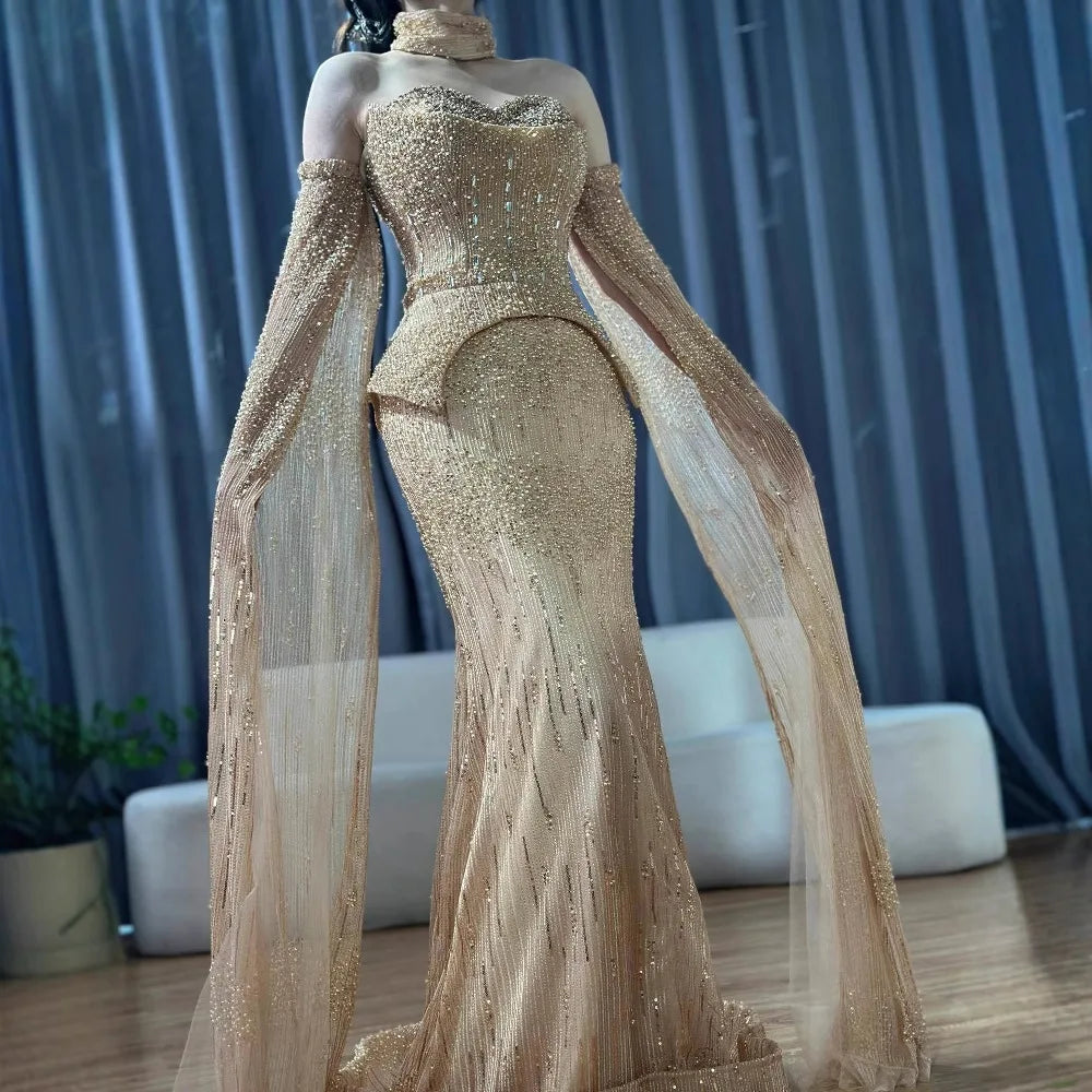 vestido de noche personalizado con cuentas de cristal