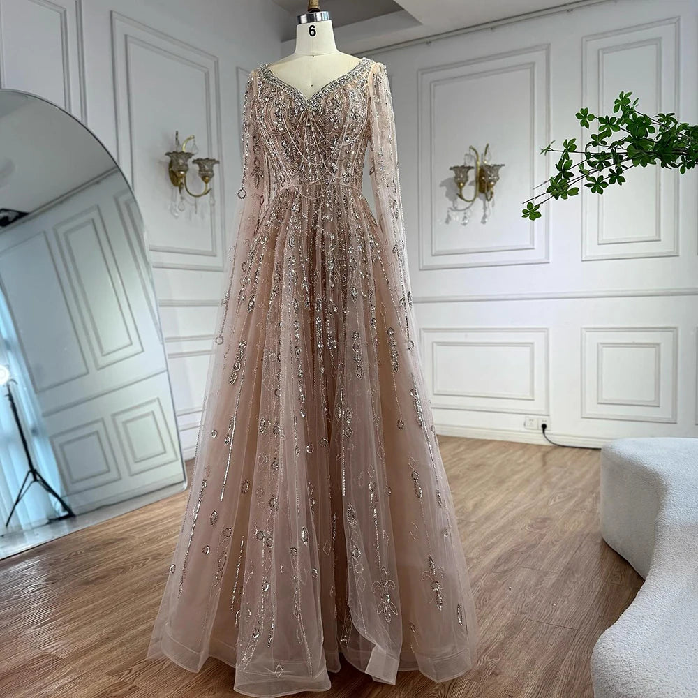 vestido de noche personalizado de lujo con cuentas de cristal