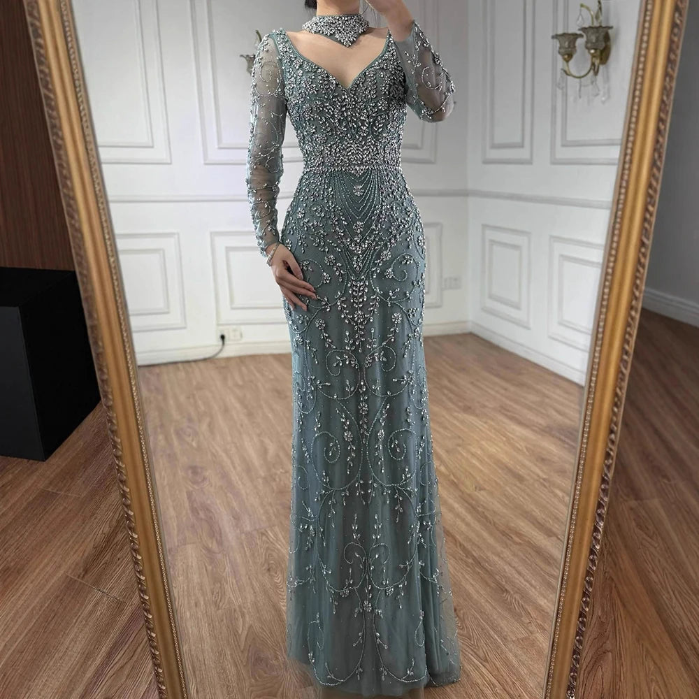 vestido de noche de sirena de cristal con cuentas de caramelo,