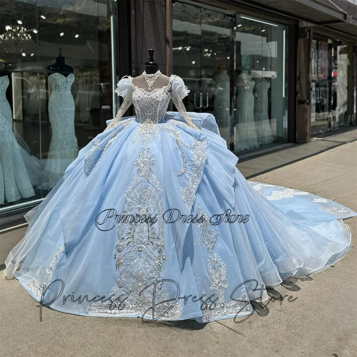 Vestido De Quinceañera Brillante Azul Cielo De Lujo,