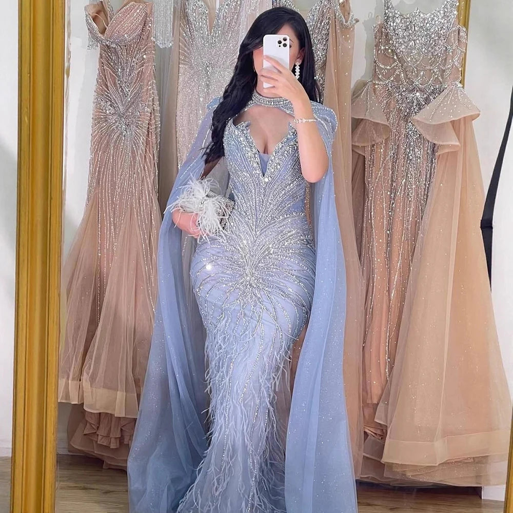 vestidos de noche de sirena con plumas