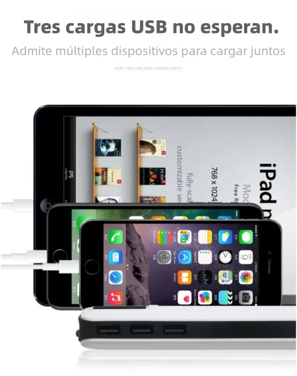 Batería portátil de 10000 mAh con textura de piel, 3 puertos
