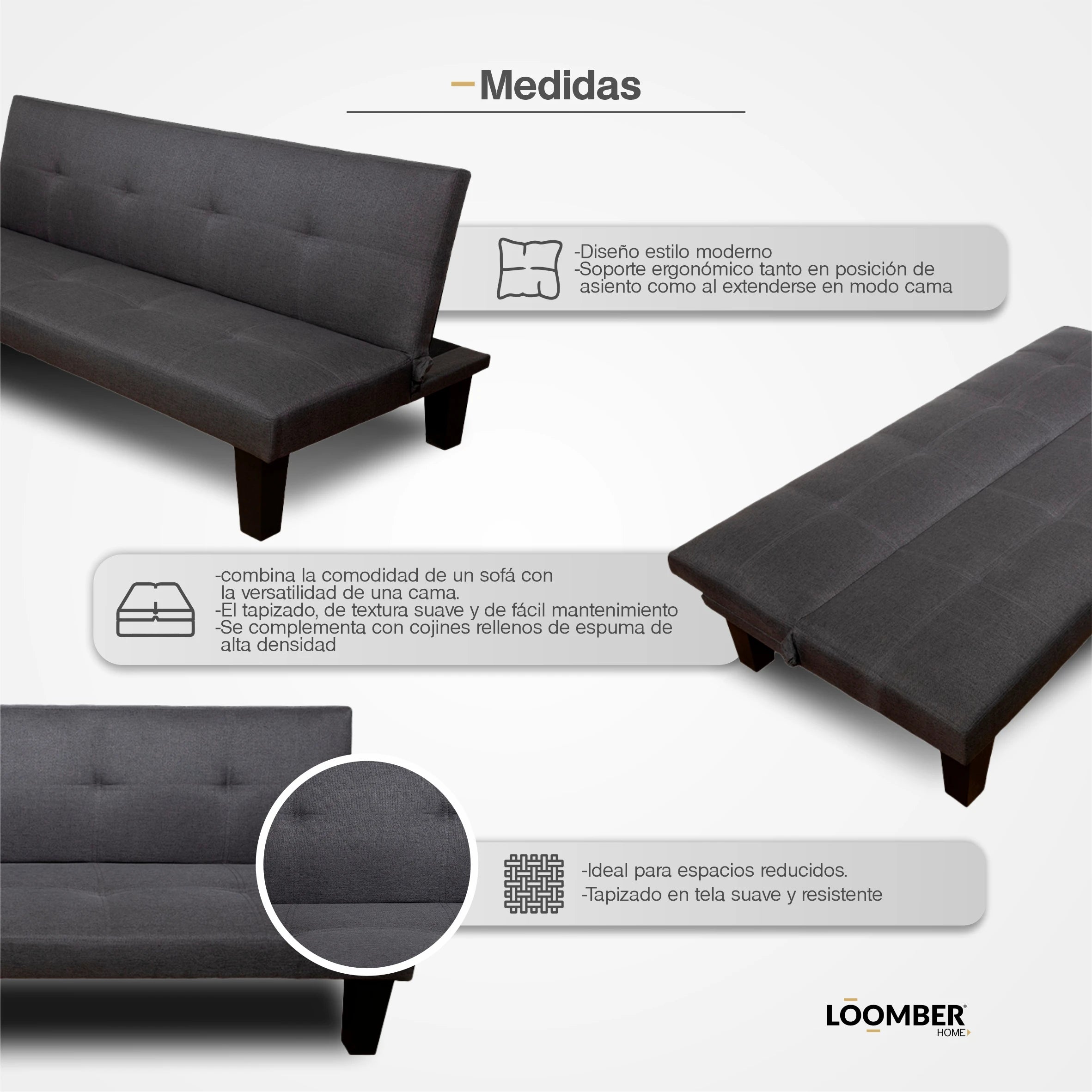 Sofá Cama Lucía Color Gris Oscuro