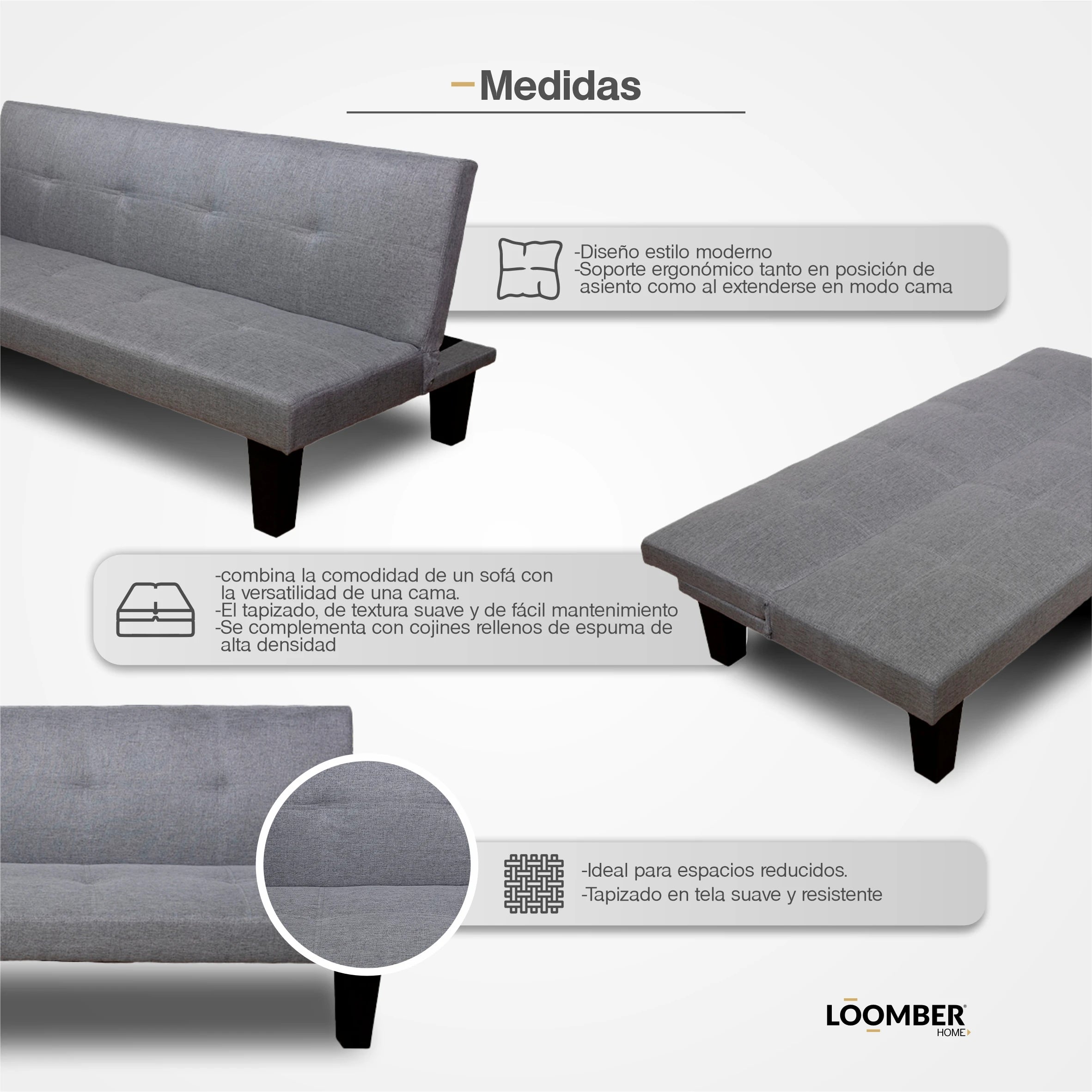 Sofá Cama Lucía Color Gris