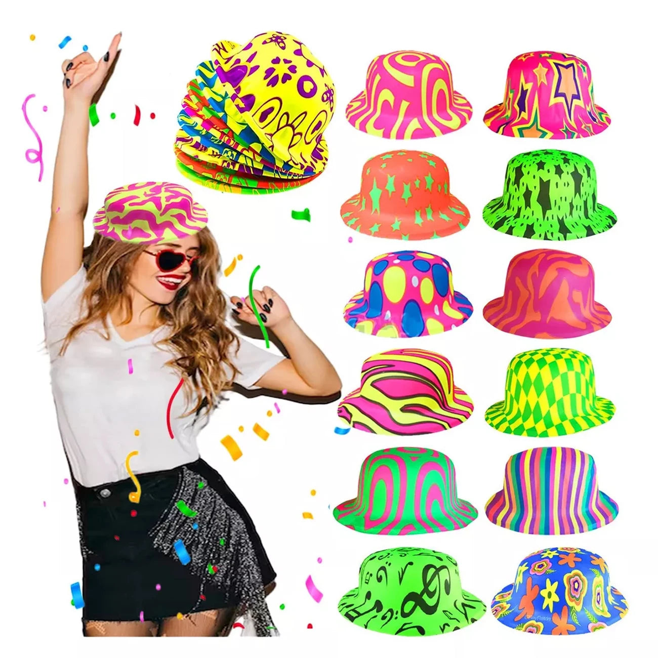 Sombreros Bombin Neon Fiesta Fluorescente