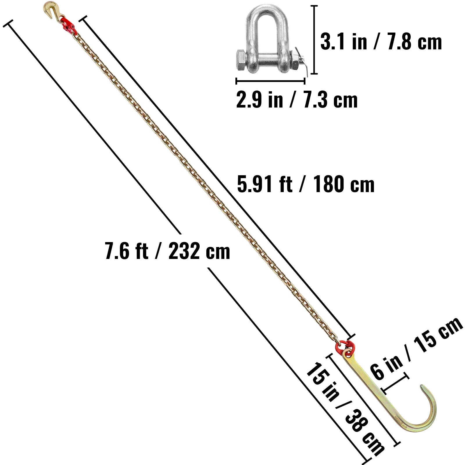 Cadenas de gancho en J Brida de cadena de remolque ajustable