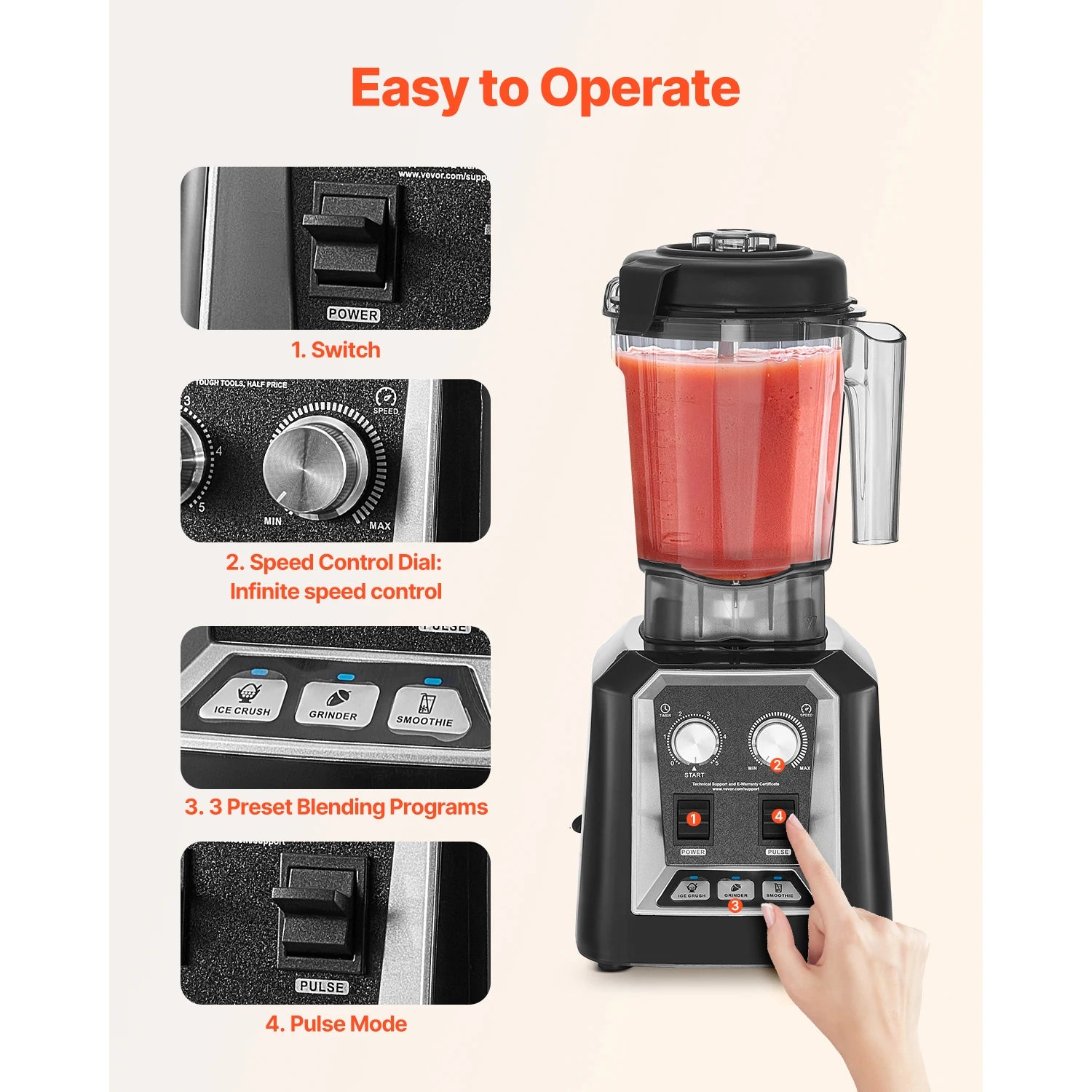 Licuadora para batidos Licuadora de 68 oz y 1400 W