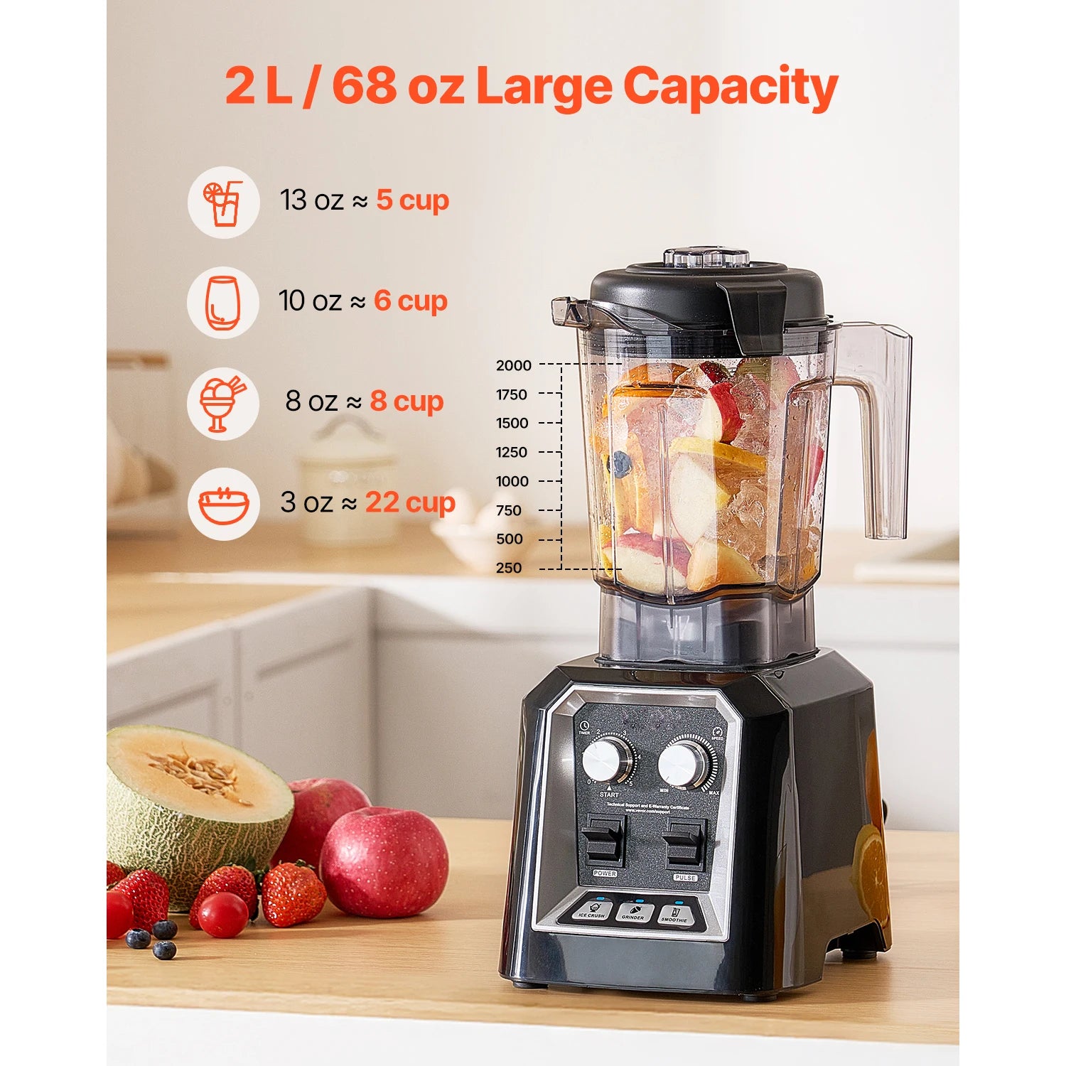 Licuadora para batidos Licuadora de 68 oz y 1400 W