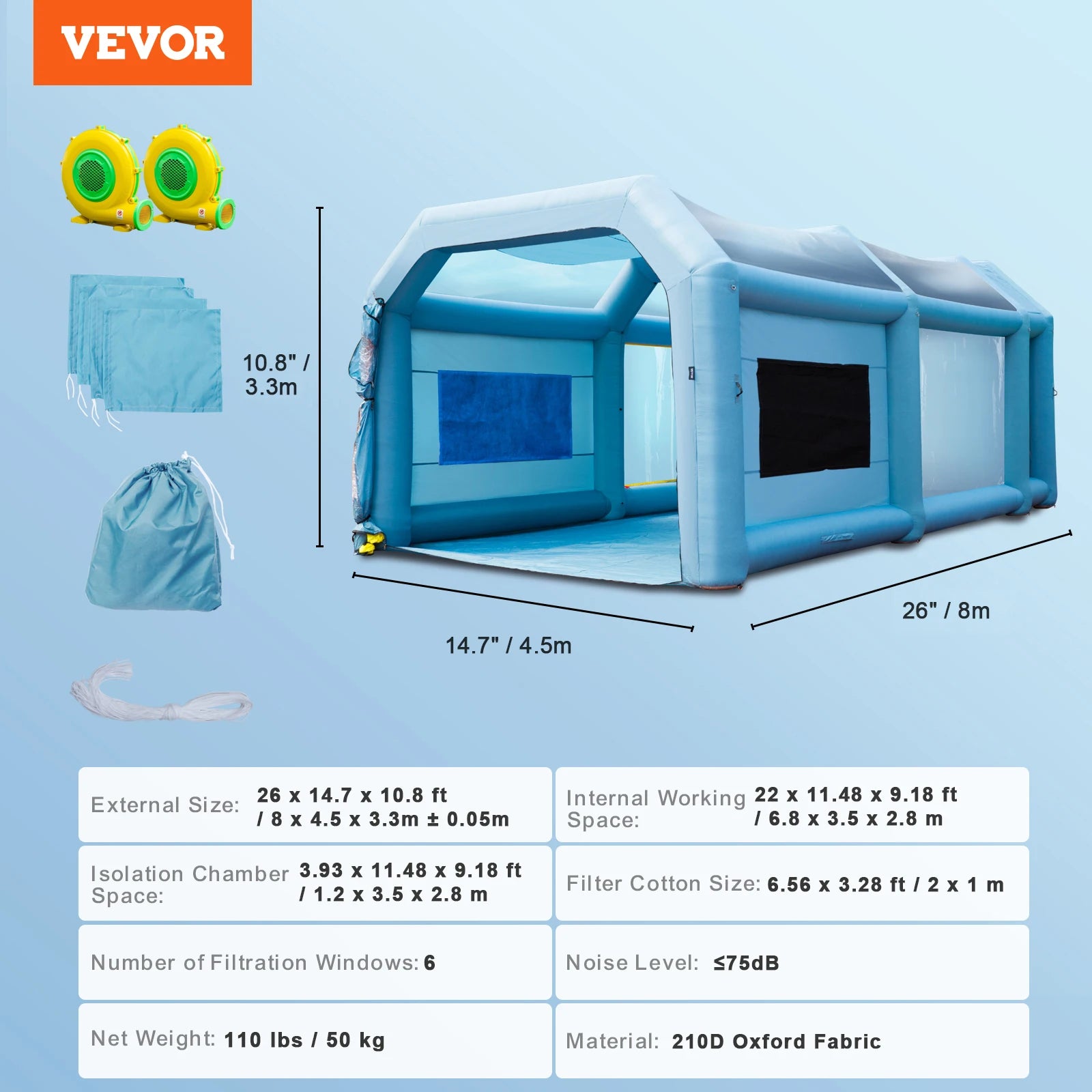 cabina de pintura inflable con sopladores