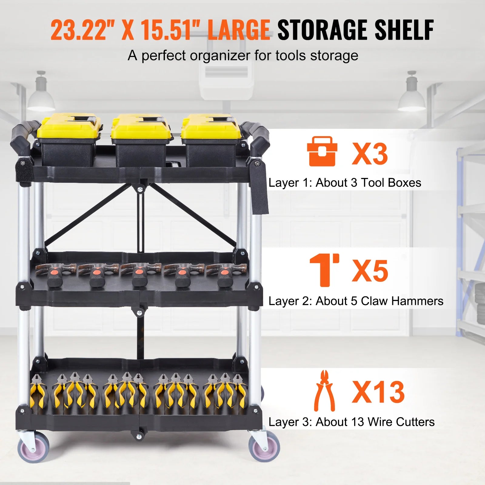 carrito de utilidad plegable de 3 niveles