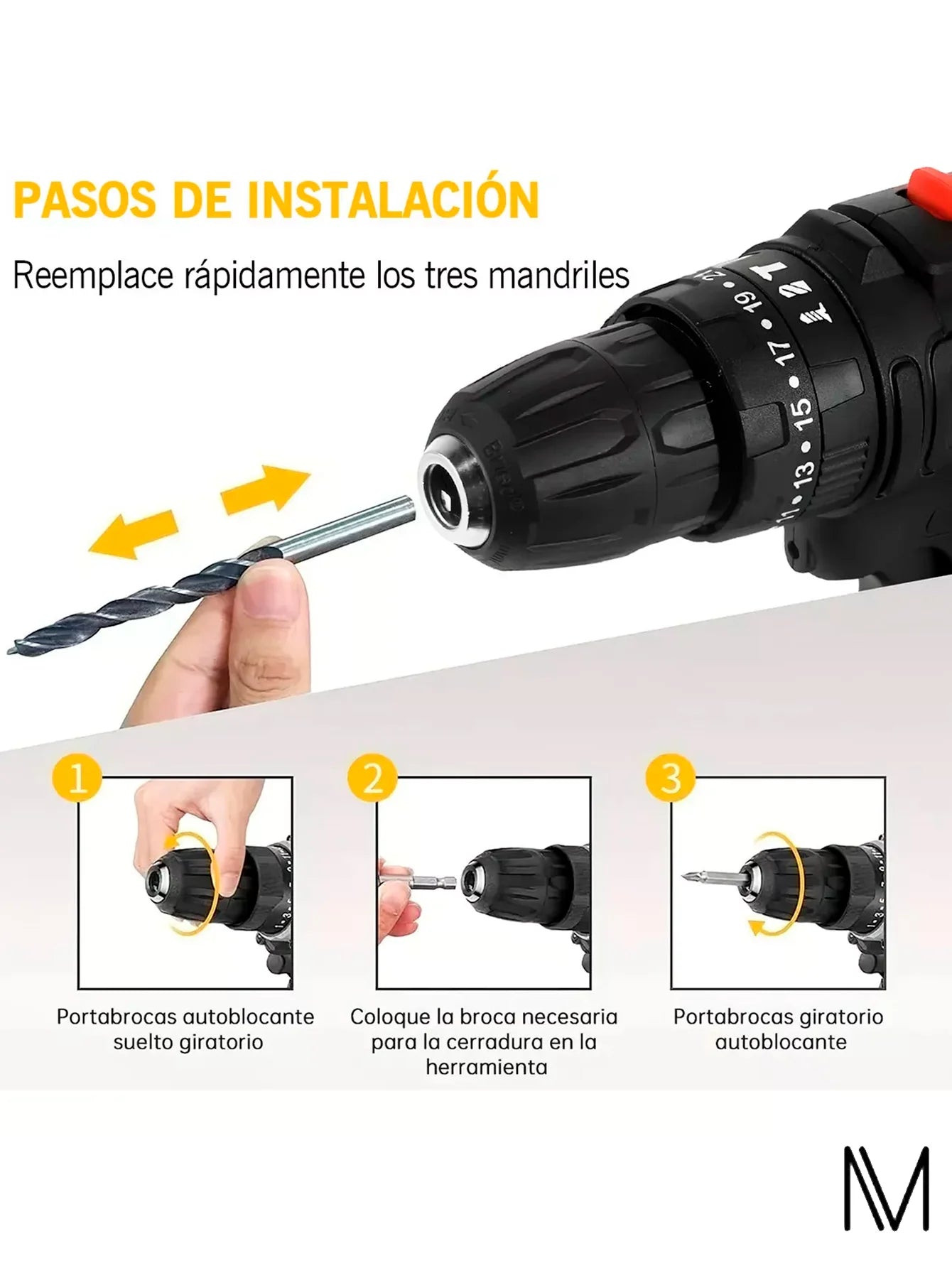 Taladro Eléctrico Inalámbrico De Mano Con 2 Baterías De 48v