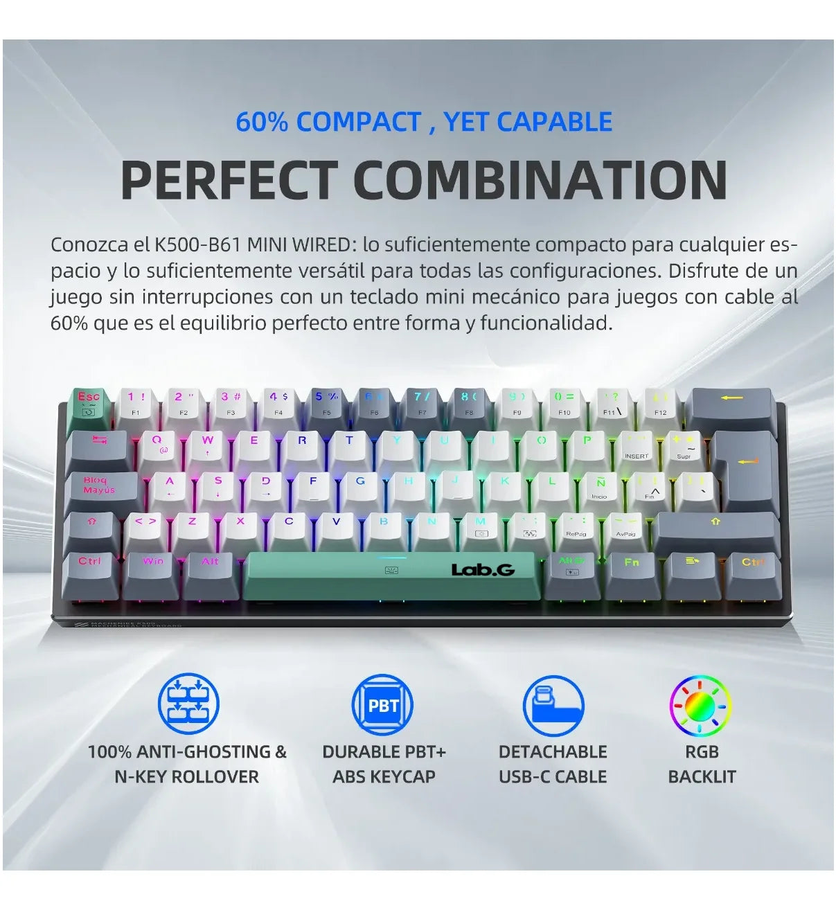Teclado Mecánico 60% Gamer Español Rgb Pc Lab.G