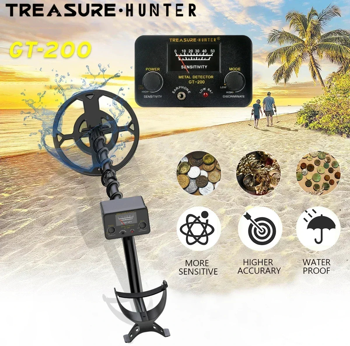 Detector de Metales resistente al agua, puntero GT200