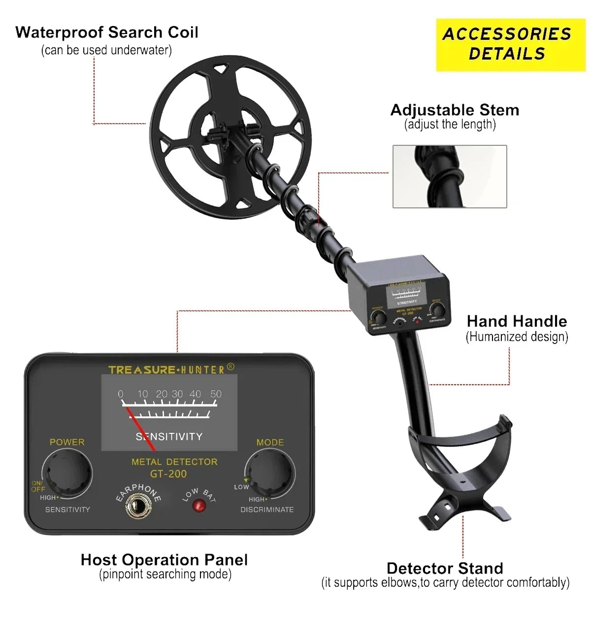 Detector de Metales resistente al agua, puntero GT200