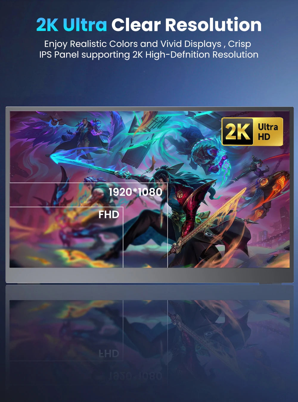 Monitor de juegos portátil 2560*1440 2K 16:9 HDMI USB C 100% sRGB pantalla Freesync para juegos