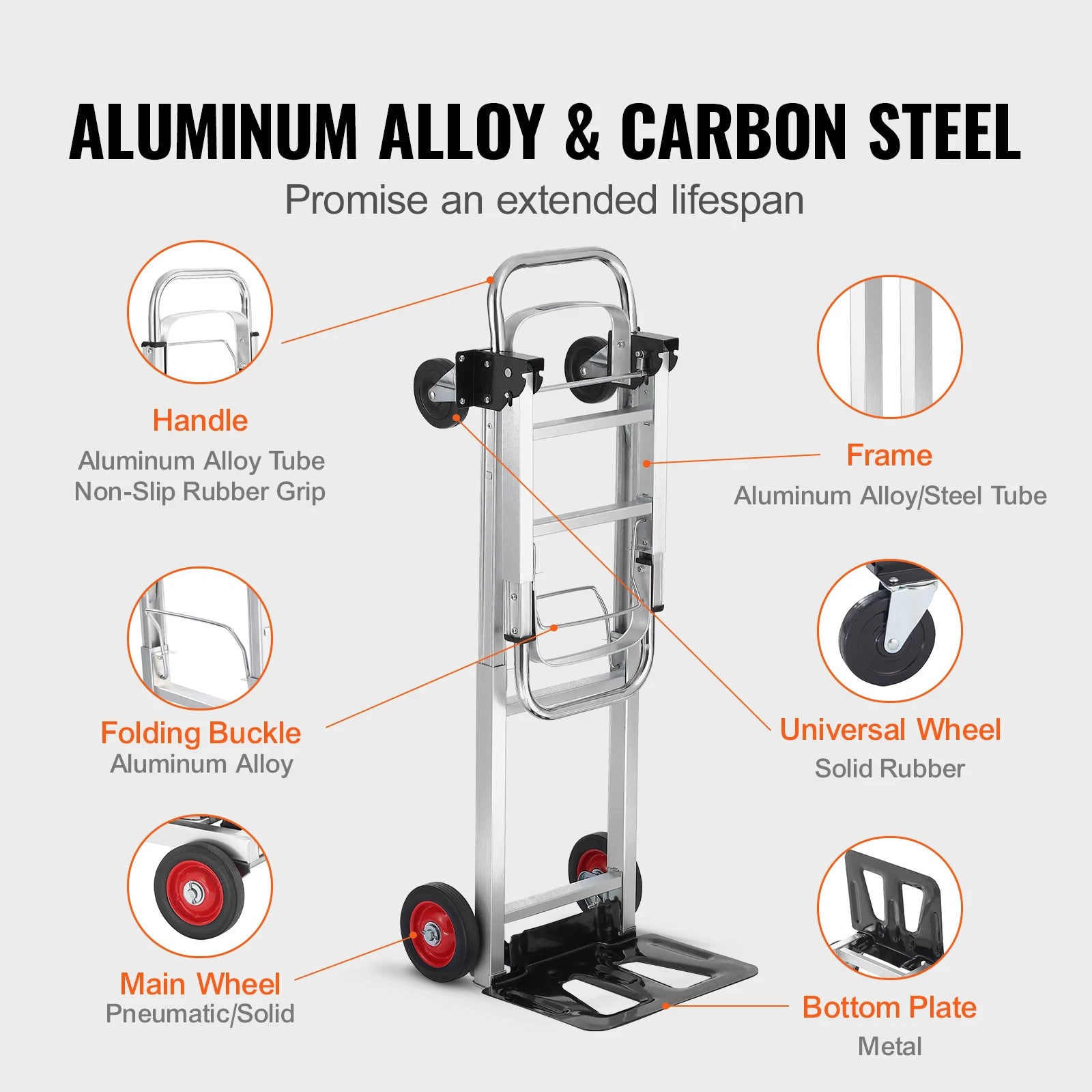VEVOR Carretilla de Mano Plegable de Aluminio