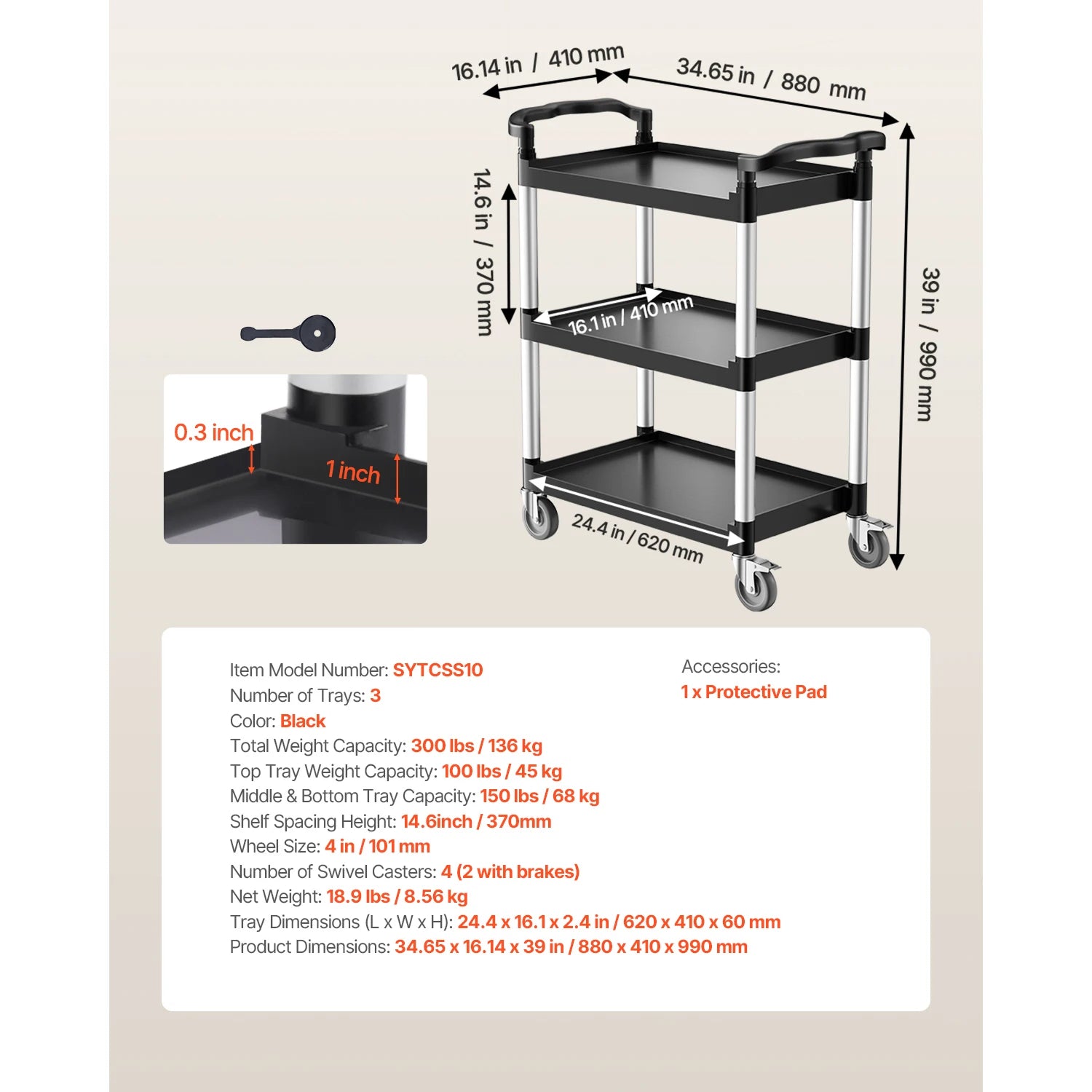 Carrito Multiusos, Carga de 136 kg