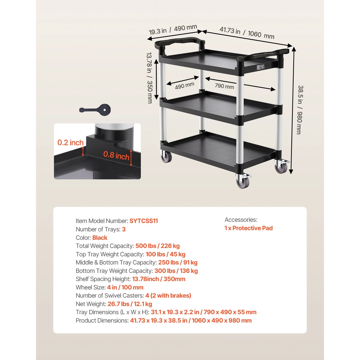 Carrito Multiusos, Carga de 136 kg