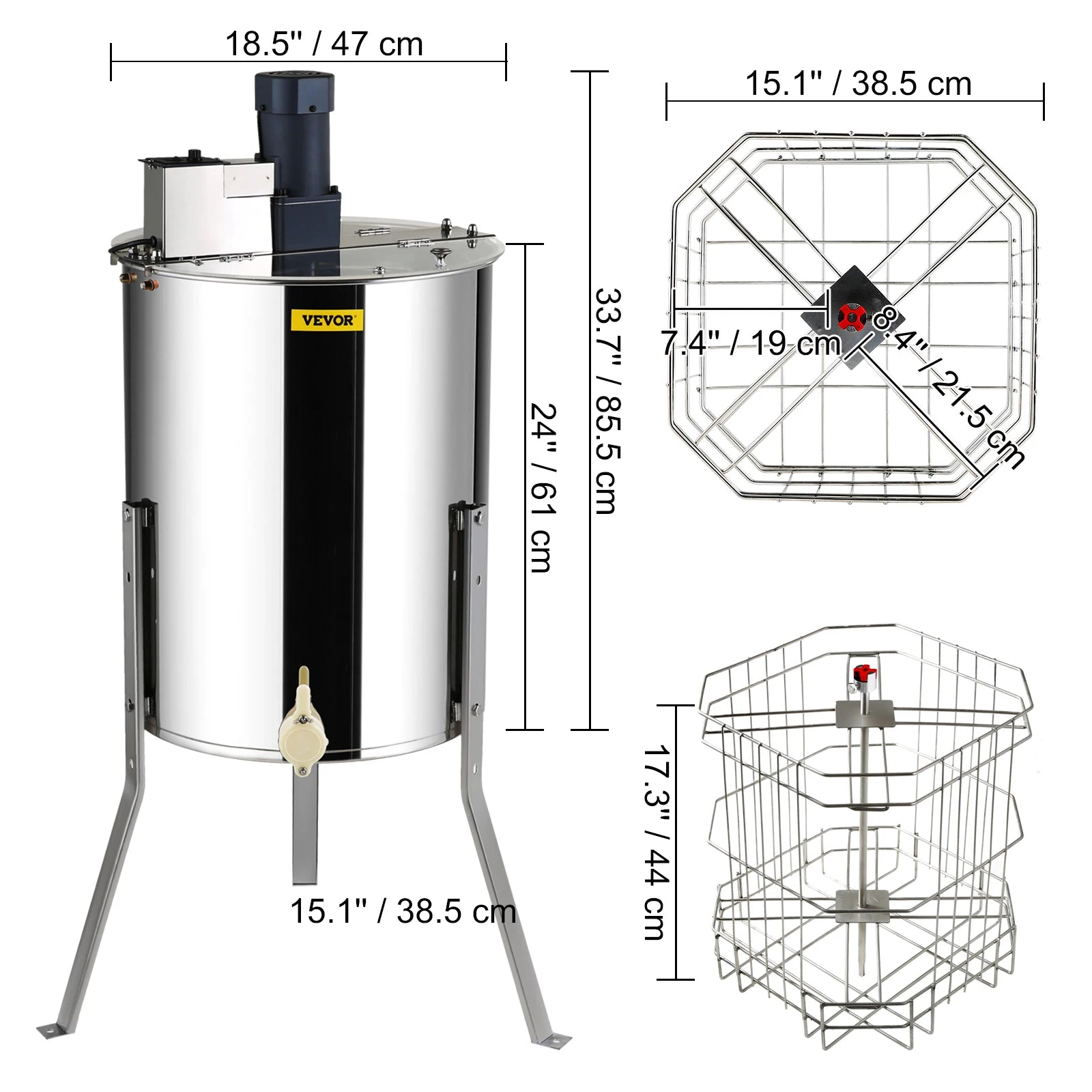 Extractor Eléctrico de Miel de 2 Cuadros