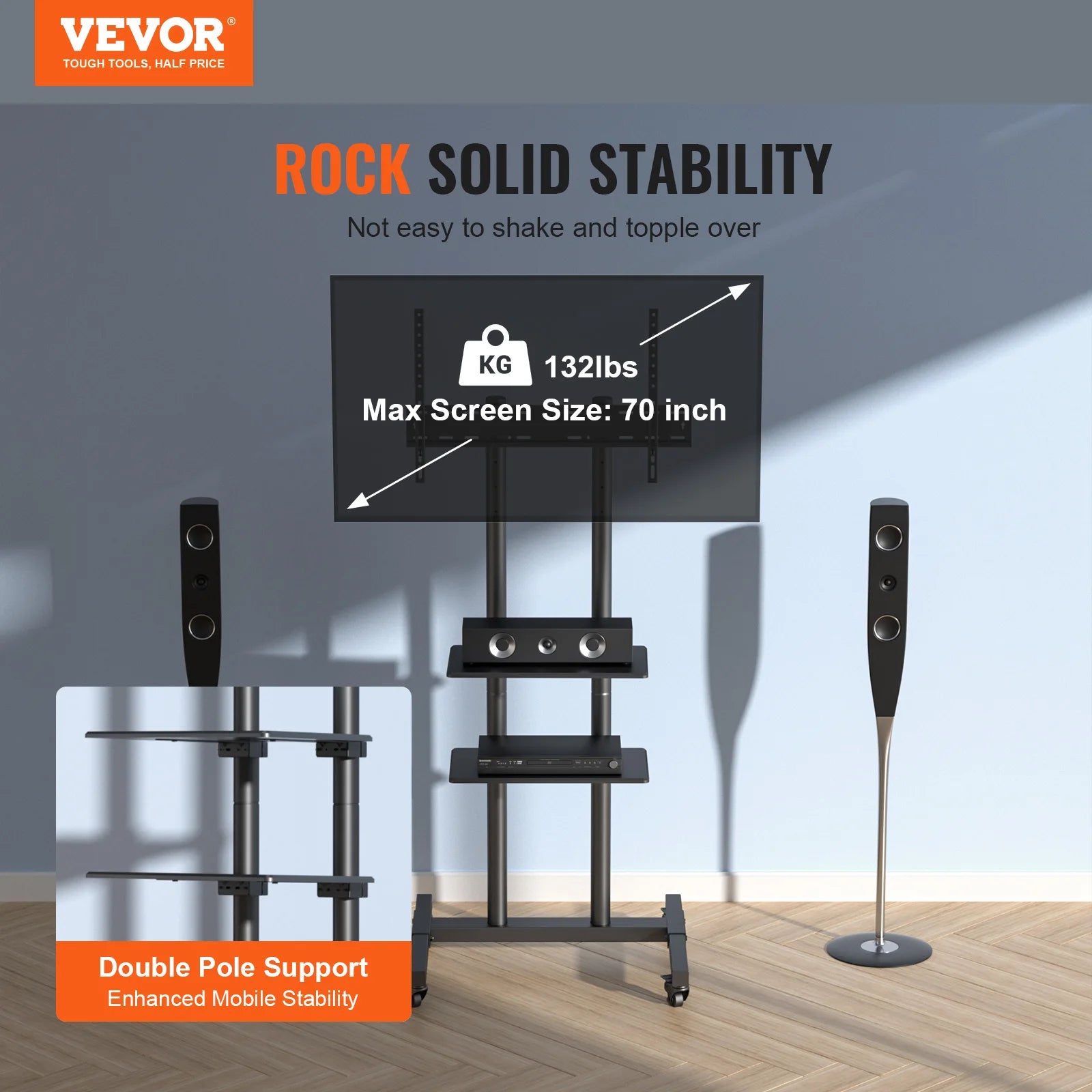 Soporte para TV  ajustable en altura con ruedas