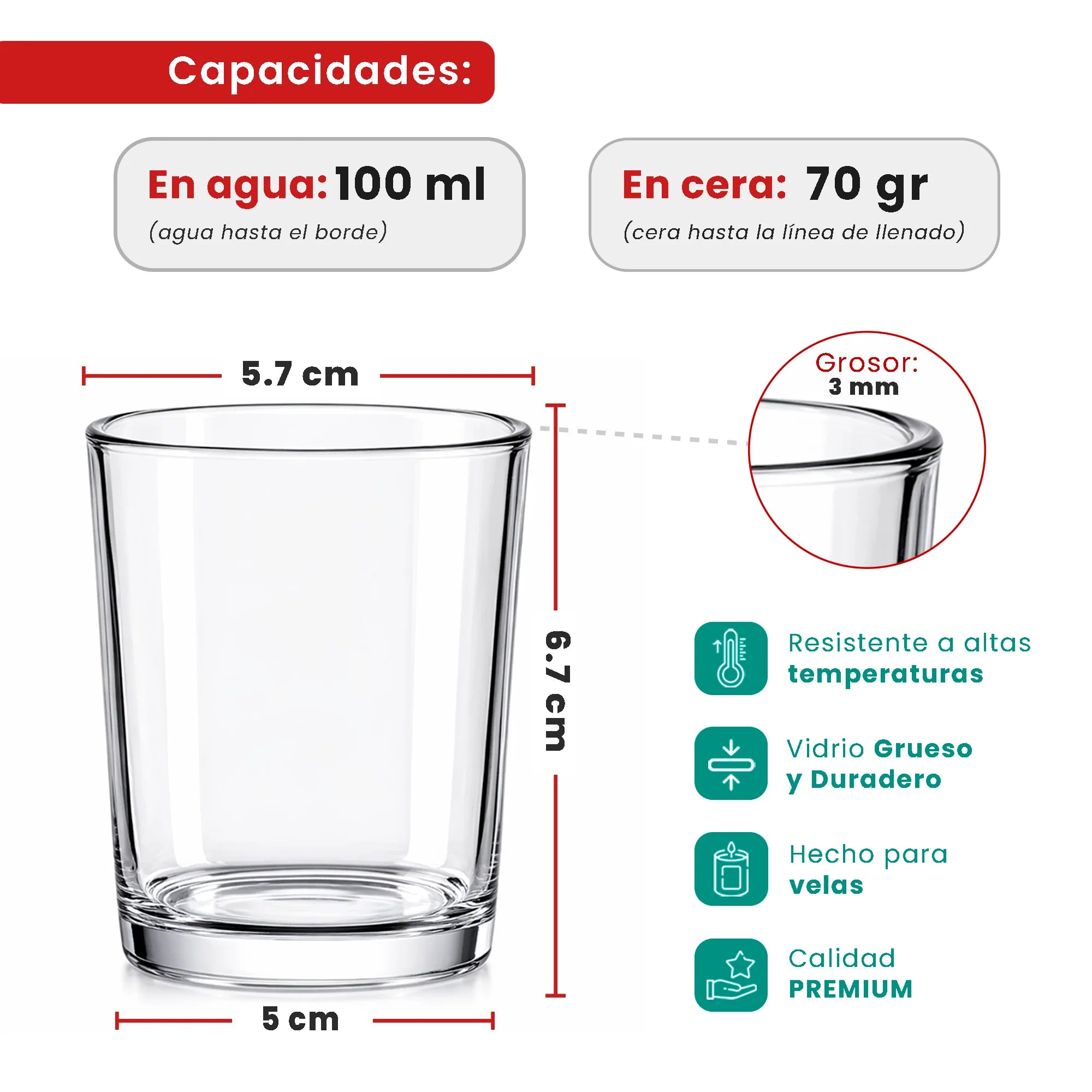 100ml Votivos Portavelas Vaso de vidrio para velas - Frasco Transparente