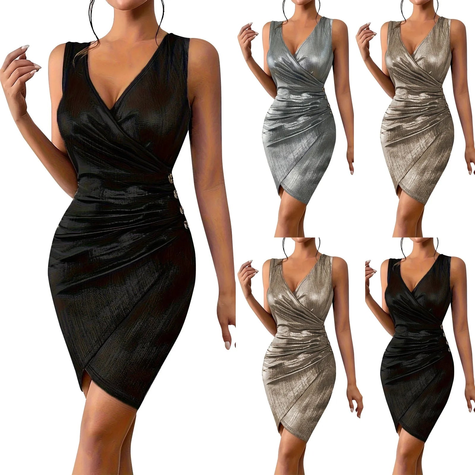 Vestido corto plisado sin mangas