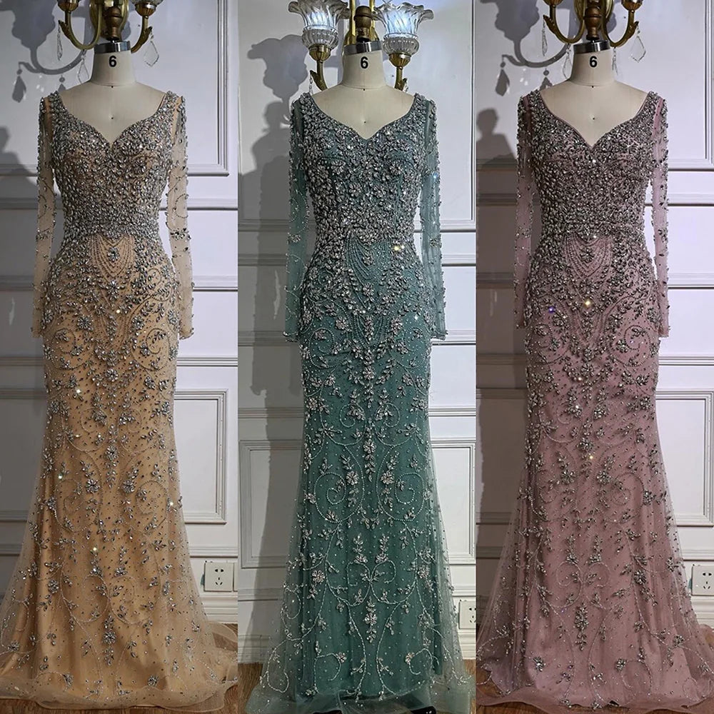 Vestido de noche de sirena de cristal