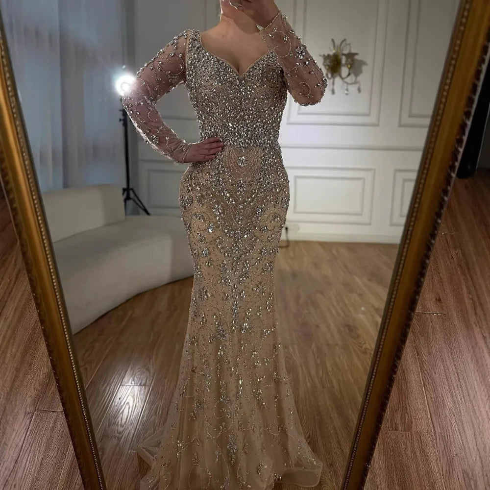 Vestido de noche de sirena de cristal