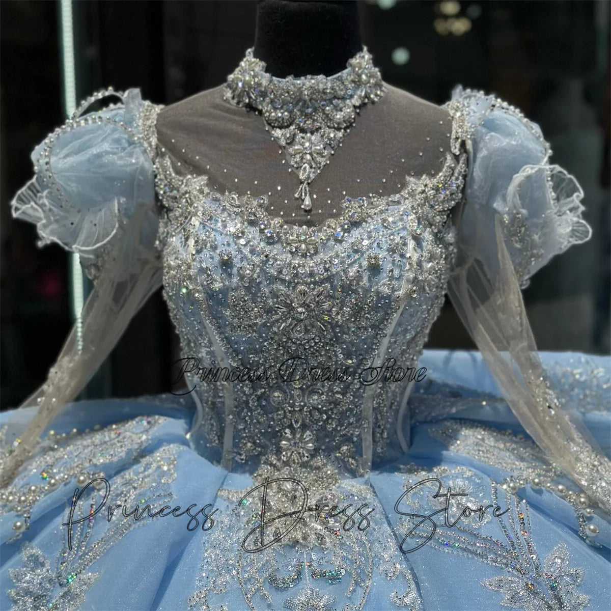 Vestido De Quinceañera Brillante Azul Cielo De Lujo,