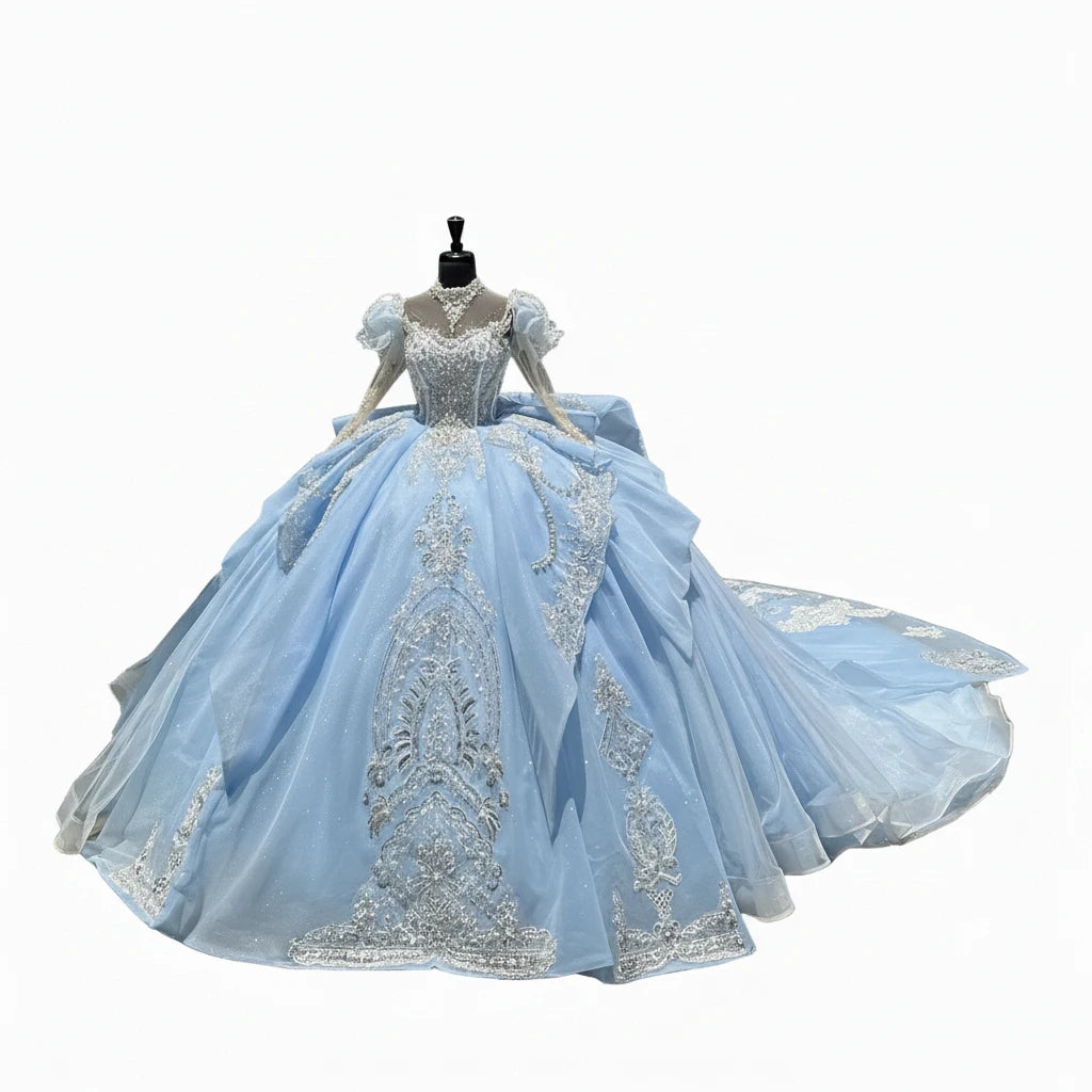 Vestido De Quinceañera Brillante Azul Cielo De Lujo,