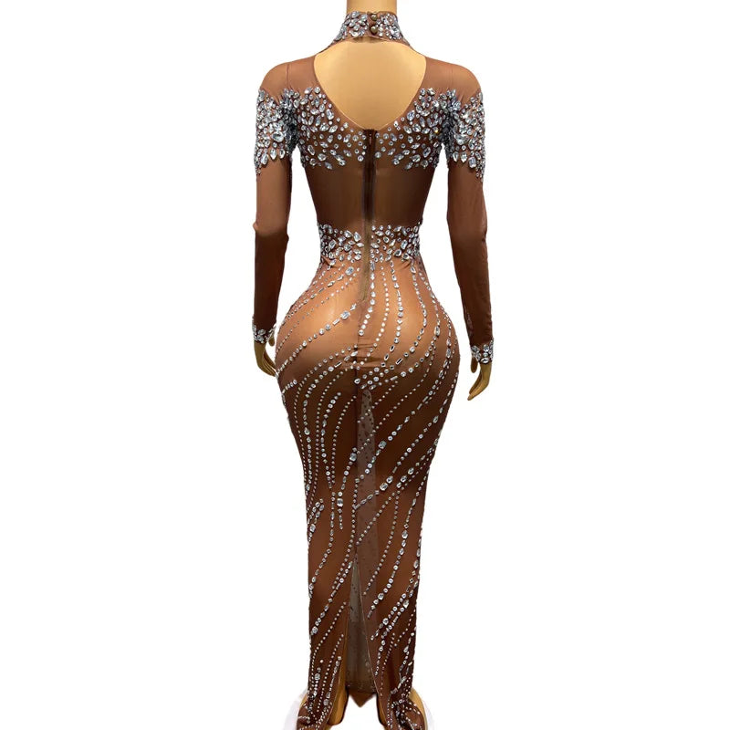 Vestido largo de piel marrón